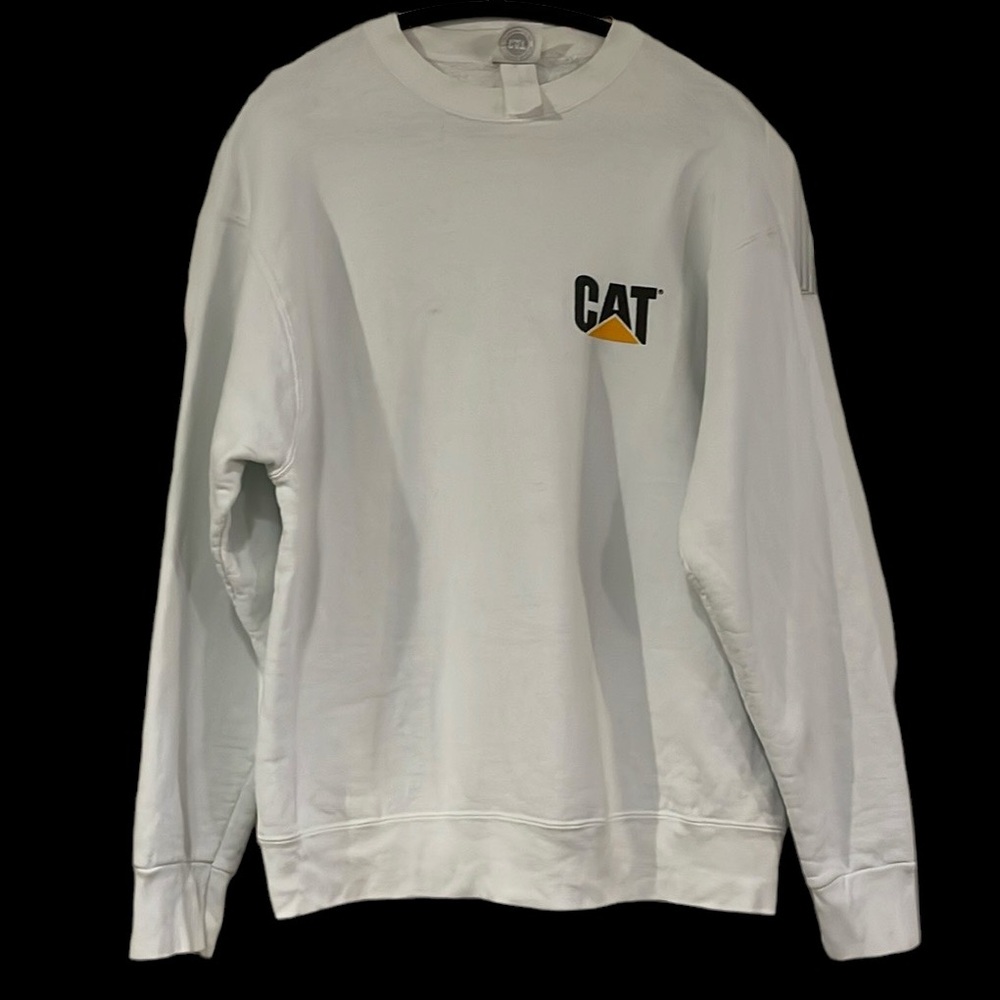 VINTAGE CATERPILLAR LOGO SWEATSHIRT WHITE BLACK GOLD SIZE LARGE UNISEX